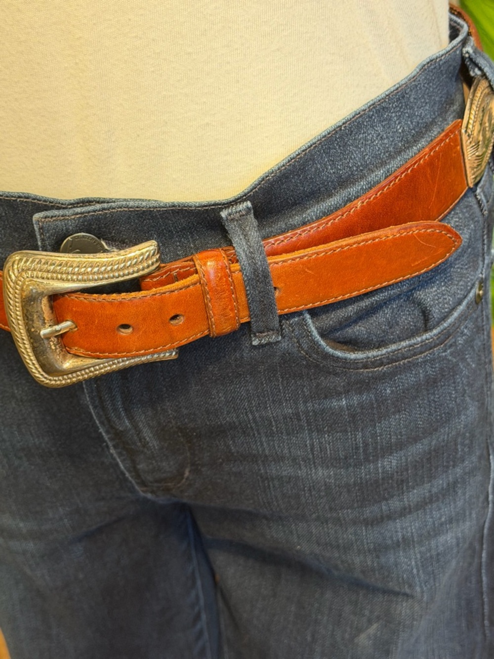 Fossil Southwestern Brown Leather Belt Silver Hardware 2010s (GUC) - Picture 3 of 12